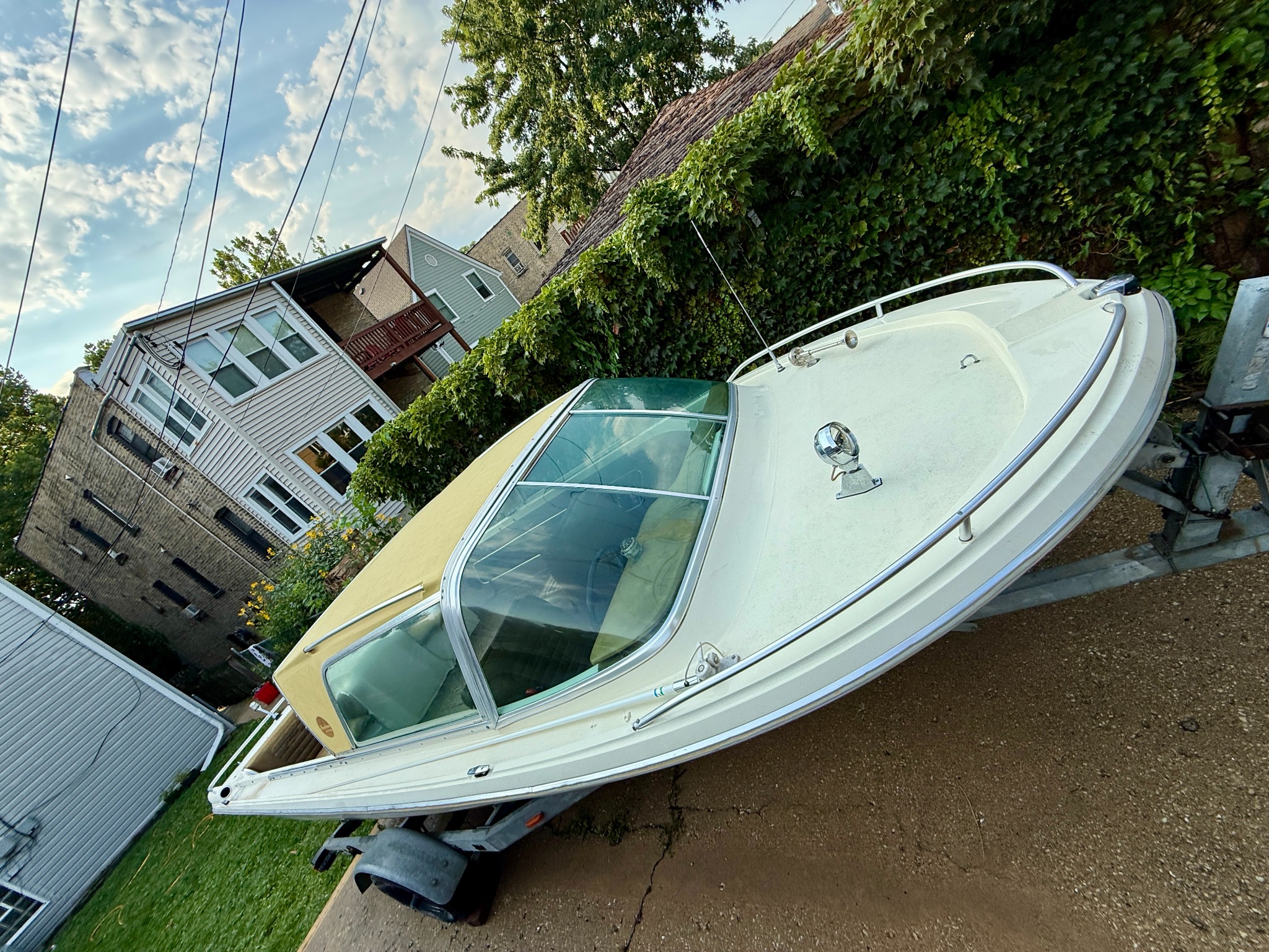 Bow and windshield of the vintage AristoCraft during restoration