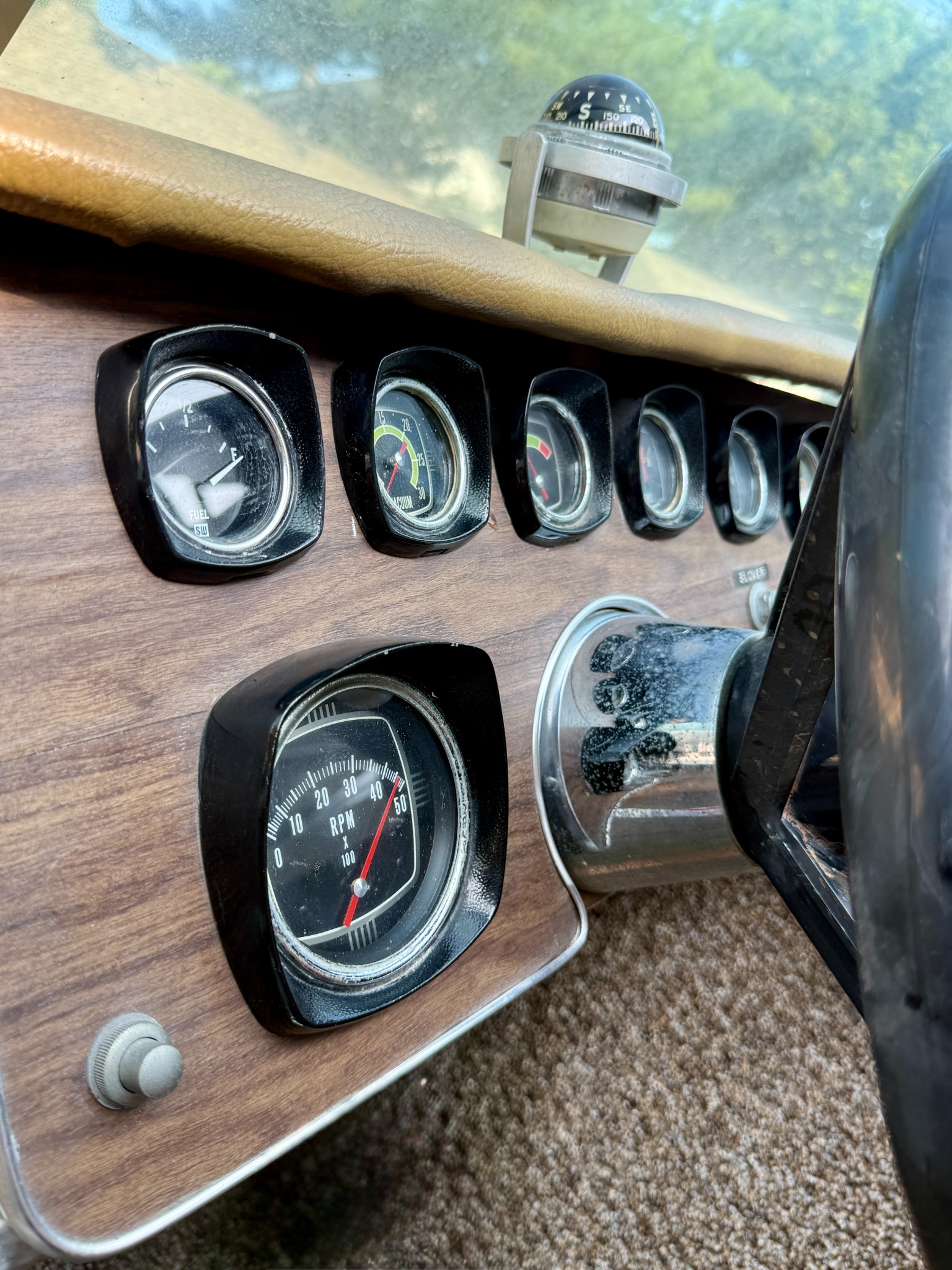 Original Decanter dashboard, gauges and compass during restoration